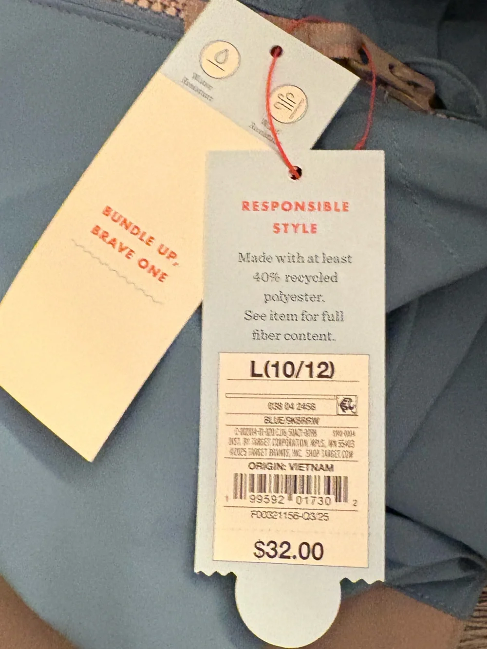 Cat & Jack Two-Tone Hooded Raincoat - Light Blue & Beige, Size YL (10-12) NEW